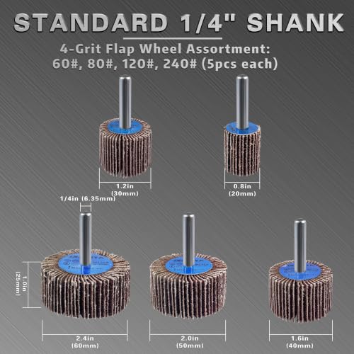 Image of Flap Wheel 20pcs 1 /4 inch（6.35mm Shank Aluminum Oxide Discs for Grinder | 60 /80 /120 /240 Grit Abrasive Flap Discs for Rotary Tools, Ideal for Metal Grinding, Rust Removal, Polishing & Woodworking
