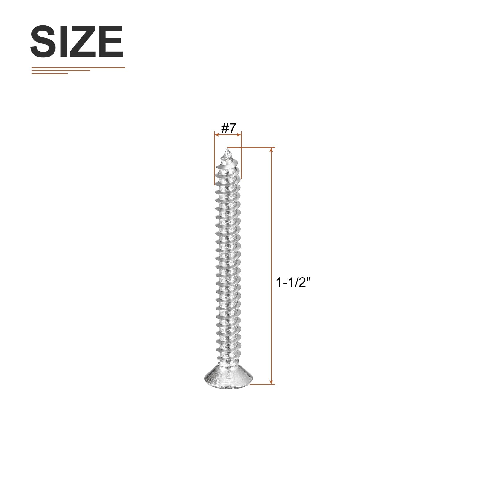 DTGN 100Pcs #7x1-1/2" Flat Head Wood Screws, 304 Stainless Steel Phillips Self Tapping Screws - Good for Woodworking Furniture - Silver - Image 2