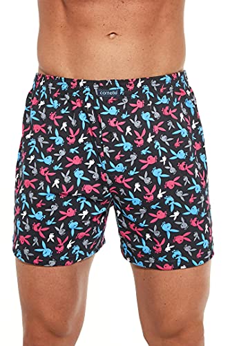 Cornette Boxer pour homme - Sous-vêtements amusants - 100 % coton - Différents motifs, Schwarz - Playboy-hasen, XXL