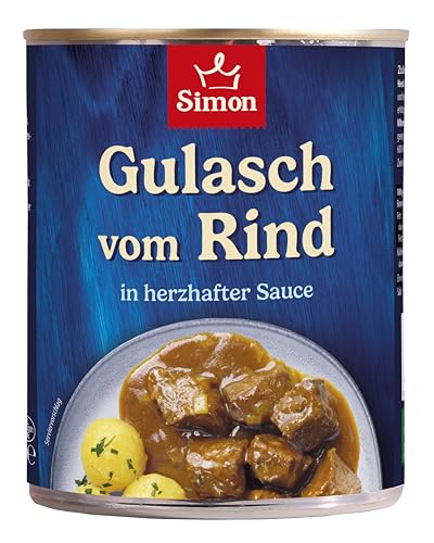 SIMON Delikatess Rindergulasch 800 g I Zartes Fleisch in herzhafter Sauce I Fertiggericht in recyclebarer Konserve I Authentische Hausmannskost