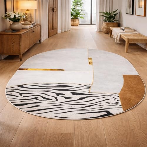 Tapis ovale salon géométrique moderne 110x160 cm multicolore
