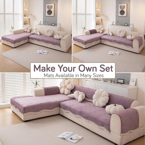 Image of HOKIPO Premium Dutch Velvet Sofa Cover Mat with Frill for 1 /2 /3 Seater and L Shape Sofa. Make Your Own Sofa Cover Set, Mat Length 90(D) x 60(L) cm, Wisteria Lilac (NEW-AR-5733-PR)