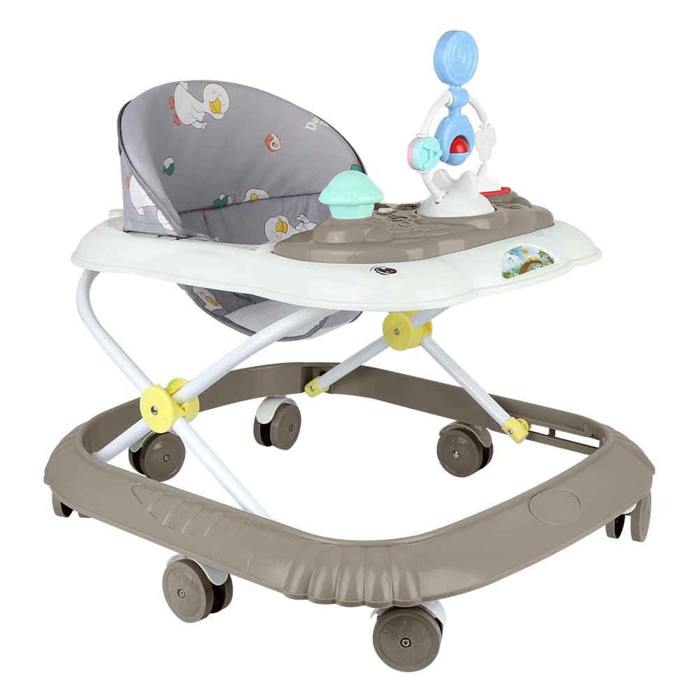 4-in-1 Baby-Walker mit Musik-Aktivitätsplatte, 4 Höheneinstellungen, Faltbarer Baby-Walker, Für 6 bis 18 Monate, Bis 9 kg (Kaki, 58 * 55 * 65 cm)