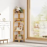 Dripex Bamboo Corner Shelves Free Standing Shelf Floor Storage Unit for Bathroom, Living Room, Bedroom, Kitchen, Balcony or Office (4 Tier)