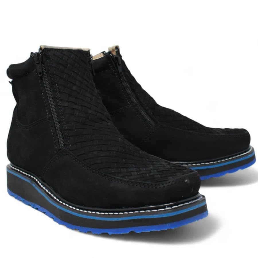 Men’s Genuine Petatillo Square Toe Double Density Double Zipper Cowboy Western Boots - Blue Sole