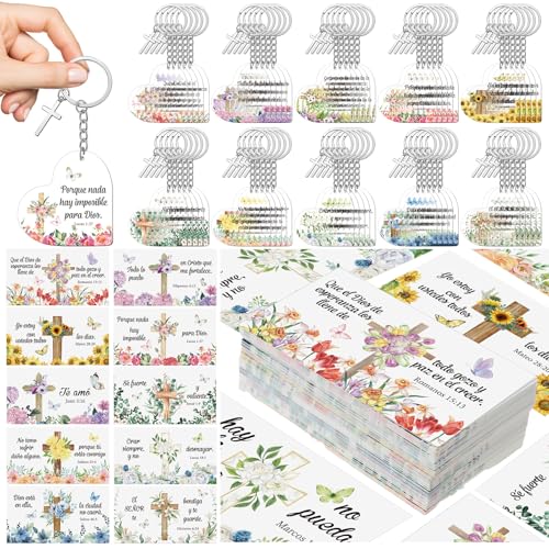 Sureio 100 Set Spanish Christian Keychain and Cards Acrylic Bible