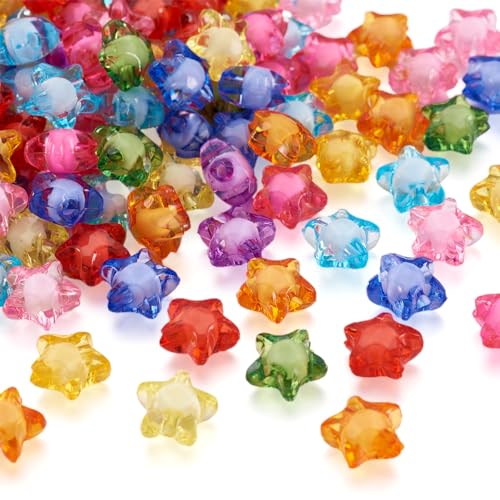 Pandahall 300Pcs Transparent Acrylic Star Beads 12mm Colorful Mini Crystal Acrylic Star Bead in Bead Loose Spacer Beads for DIY Jewelry Craft Making