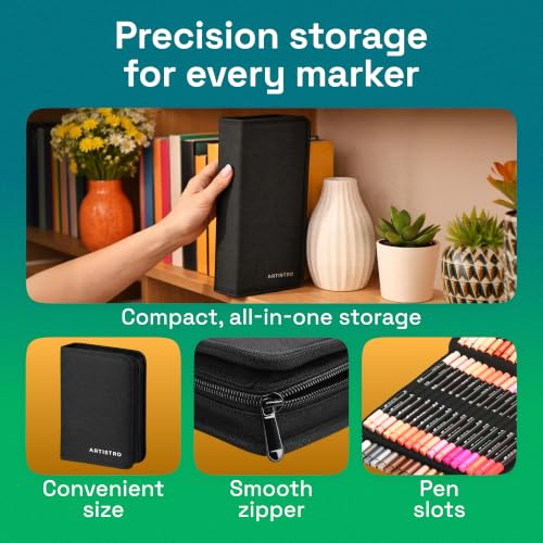 Image of ARTISTRO 100 Dual-Tip Acrylic Paint Marker Pens with Storage Bag | Brush & Fine Precision Tips, Painting & Calligraphy, Multisurface for Fabric, Rock, Glass Painting, Wood, DIY, Craft, Canvas