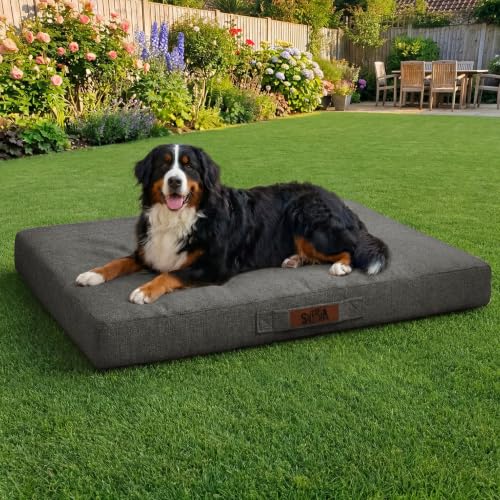 Image of Sytopia 50 Inch Indestructible Dog Bed for XXL Dogs, Waterproof Chew Proof Orthopedic Pet Mat for Crate with Machinne Wshable Cover, Great for Indoor Outdoor Use, Dark Grey