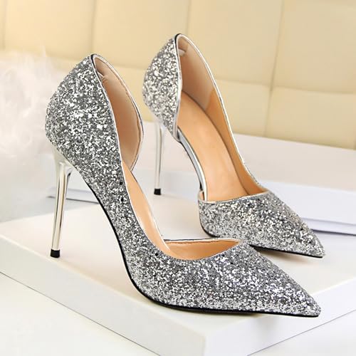 High Heels Shoe for Women-Pumps Wedding Shoe Sparkling Glitter Closed Toe for Bridal, Elegant, Party & Evening4