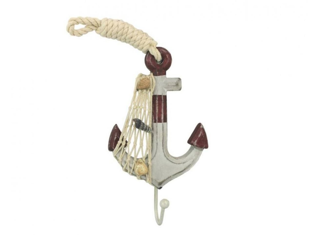 Hampton Nautical White,Red 7" Anchor Decoration Wooden Rustic Decorative Red And White Anchor With Hook