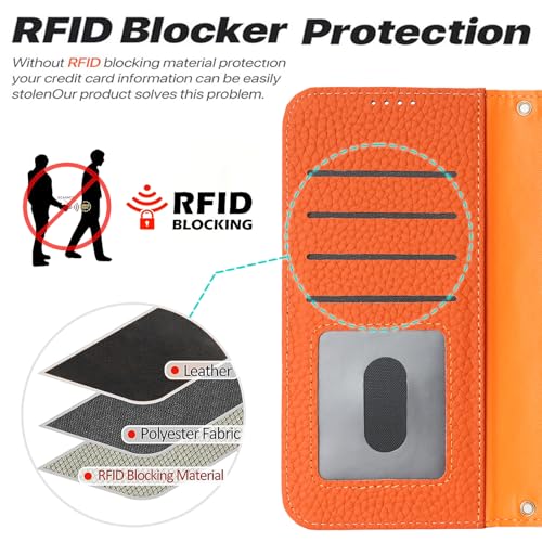 Coque iPhone 16 Pro Max Cavor étui portefeuille en cuir orange