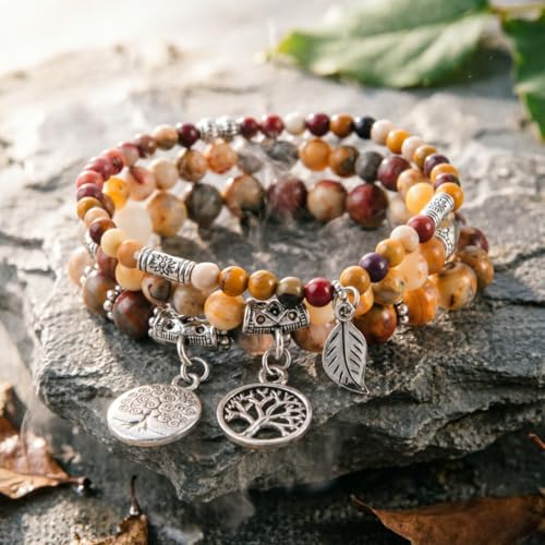 Image of YGLINE Tree of Life Yoga Healing Stone Bracelets,Multilayer Lotus Chakra Stone Reiki Bracelet Sets,Anxiety Crystal Natural Stone,for Women Stress Relief