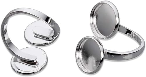 Miniatura 6 de EXCEART 10 piezas de soporte de anillo ajustable base de anillo bandeja de anillo soporte redondo en blanco base de cabujón bandeja de servir