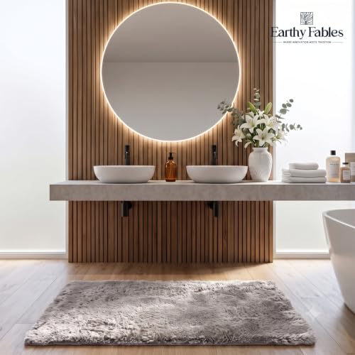 Image of Earthy Fables Plush Microfiber Bath Mat, Quick Dry, Anti-Skid, Water Absorbent, Non-Slip, Machine Washable Floor Rug, Shower Mat, Door Mat for Bathroom, Bedroom, 75 x 45 cm - Silver