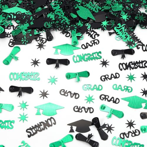 Image of Green and Black Graduation Confetti 2026, 1000 Pcs Class of 2026 Table Centerpiece Grad Confetti for 2026 Graduation Party Decorations Supplies