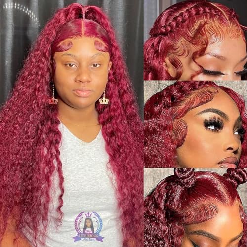 Simeider 32 Inch 99J Burgundy Lace Front Wigs Human Hair
