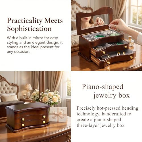 Image of Wooden Solid Wood Jewelry Box Piano Type | Multi Functional Jewelry Storage Box | Home Decor | Jewelry Box | Girlfriend Mother Wife Gift