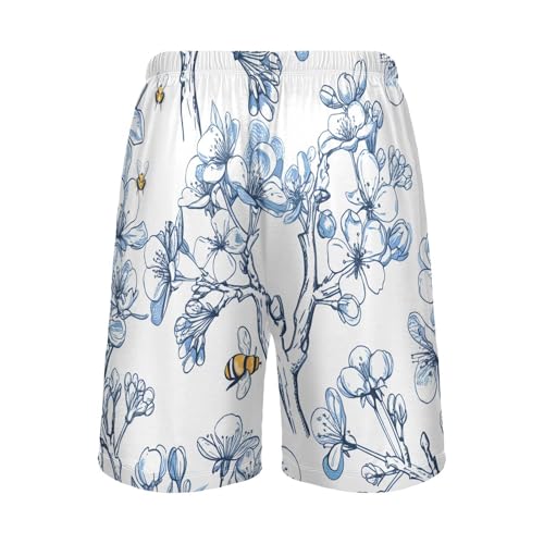 Honeybee Cherry Blossom White Pajama Shorts for Men Lounge Pants Athletic Shorts Men'S Pajama Shorts with Pockets, S-XXL2
