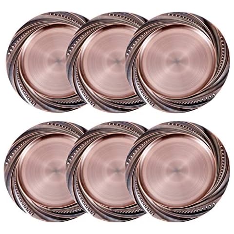 Insun Juego de 6 Bajo Platos Bandejas Redondas de Acero Inoxidable Cobre Cover