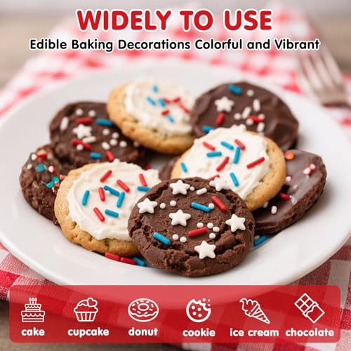 Image of Edible Patriotic Sprinkles for Cake Decorating,130g,July 4th Red White and Blue Jimmies Stars Sprinkle Mix,American Team USA Sprinkles,Independence Day Baking,Donut,Ice Cream,Cookies,Cupcake Topper,Memorial Holiday Festival Wedding Birthday Party Decorations | 130g,Independence Day,Baking Decorations,Cookies,Cupcake Topper,Memorial Festival,Wedding,Birthday Themed Holiday Supplies