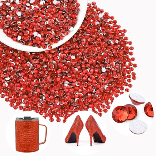 2500PCS SS10/2.8mm Glass Crystal Rhinestones (Light Red/Light Siam), Flatback Red Rhinestones for Bedazzling Crafting DIY Crafts Nail Art Makeup, Gems Diamond Charms for Tumbler Shoes Clothing Mug