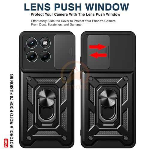 Image of Armor Bumper Back Cover Case for Moto Edge 70 Fusion 5G | Rotating Camera Cover, Ring Holder & Kickstand | Heavy Duty & 360 Degree Protection Moto Edge 70 Fusion 5G Back Cover (Black)