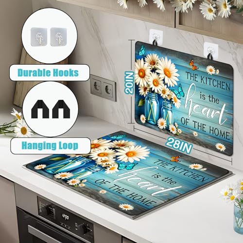 Image of White Daisy Stove Top Cover for Electric Stove, Flower Vase Bottle Stove Top Cover, Blue Butterfly Range Covers, Spring Summer Cooktop Cover Home Decor 28x20 inch, The Kitchen Is the Heart of the Home