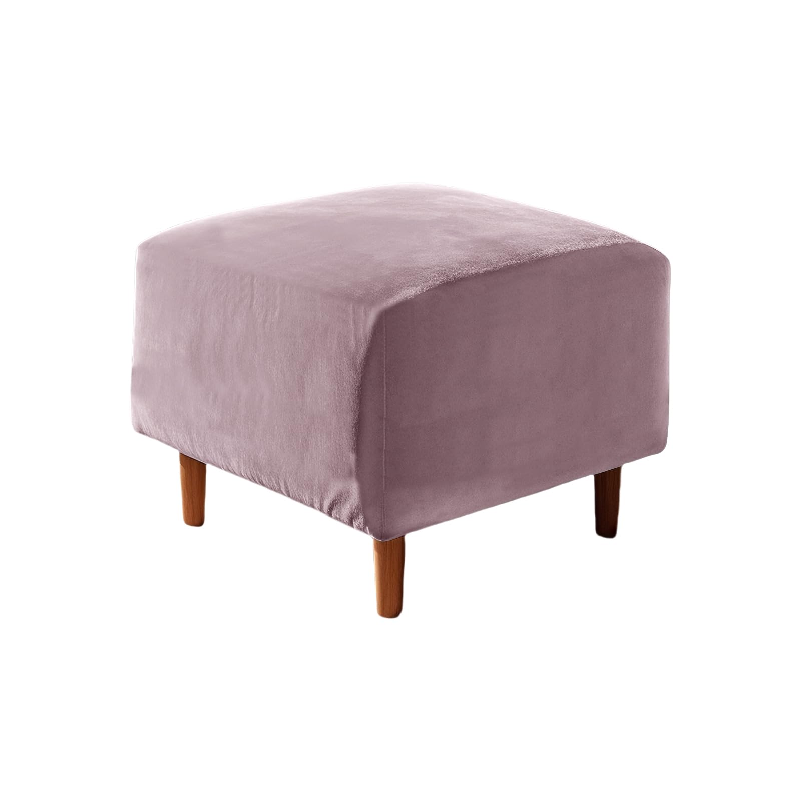 UNBBRRL Footstool Cover with Cushion Cover, Velvet Ottoman Protector Covers, Removable Pouffe Cover with 4 Ties for Living Room (Pink,Square S stool(1pc))