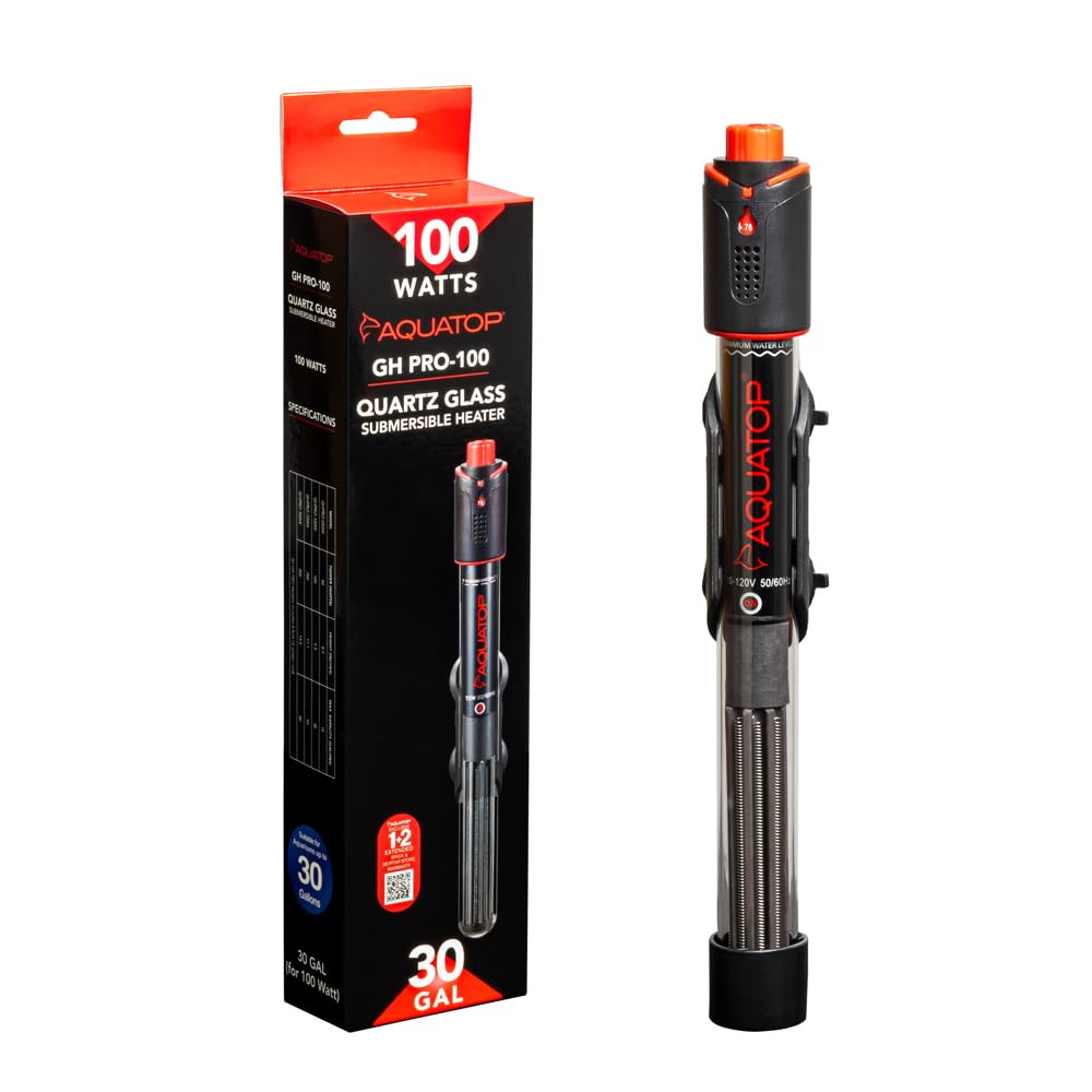 Aquatop GHPRO-100W Chauffage submersible à quartz pour aquarium - Contrôle de la température réglable, verre de quartz durable, idéal pour les aquariums d'eau douce et marine jusqu'à 100 litres, GHPRO