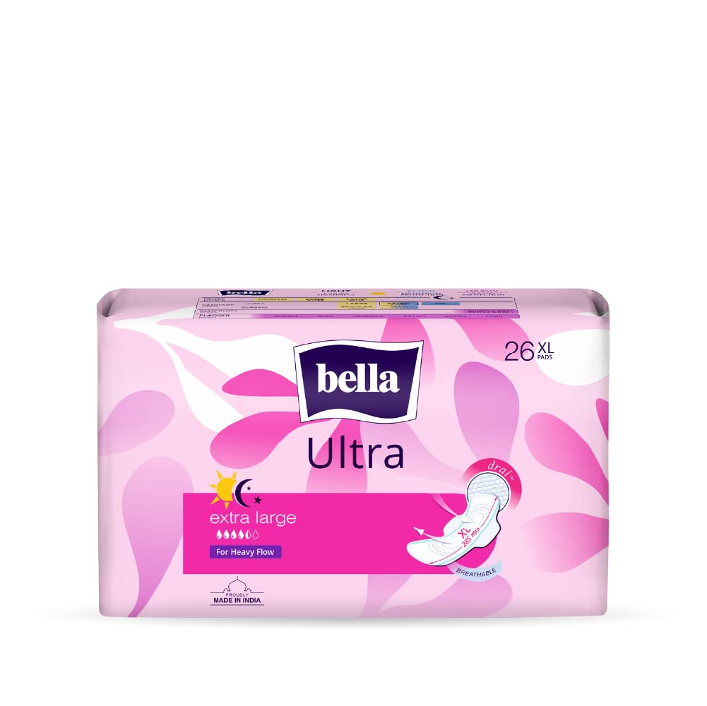 Bella Ultra Drai Pads For Women|Sanitary Napkins|Drai Topsheet|28,5 Cm Long|With Wings|Breathable|For Rash Free Period|For Heavy Flow|Disposable Wrap|Size Xl|Pack Of 1|26 Pcs (B0BQBYPVTQ) Amazon Price History, Amazon Price Tracker