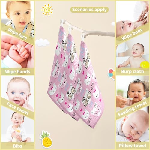 Image of vvfelixl Childish Cats Pattern Baby Burp Cloths Baby Muslin Washcloths for Boys Girl Cotton Baby Face Towel for Newborn Infants Soft and Absorbent 11.8 X 11.8 in, 5 Pack