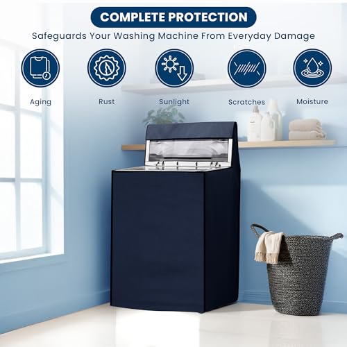 Image of Robustt Top Load Fully Automatic Washing Machine Cover for 6 kg, 6.5 kg, 7kg & 7.5 kg (Navy Blue) | Waterproof & Dustproof Polyester Fabric with Zipper | Protection Cover | 59 x 59 x 86 cm