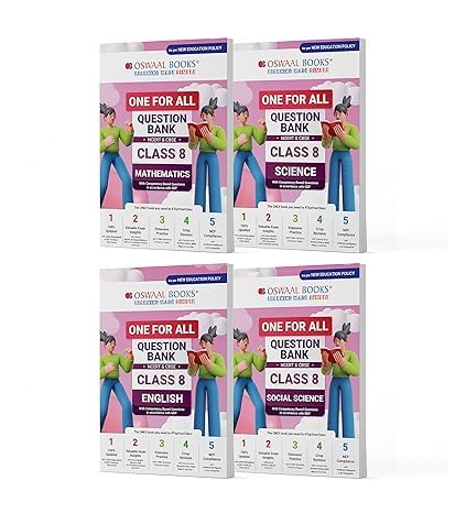 Oswaal One For All Question Banks NCERT & CBSE Class 8 (Set of 4 Books) Maths, Science, Social Science, And English (For Latest Exam)
