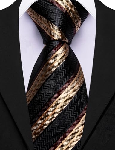 Image of Barry.Wang Silk Men Ties Formal Stripes Necktie and Tie Clip for Wedding Party Business Fashion Classic