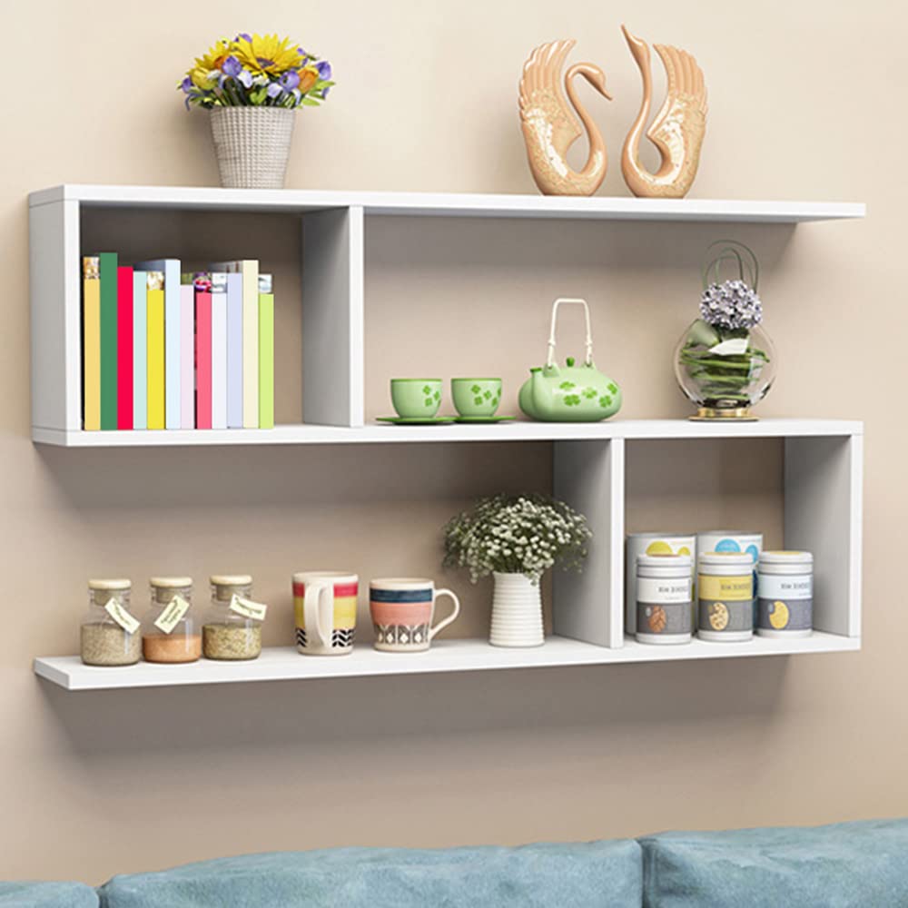 LITFAD Floating Shelf for Wall Storage, Decor Bookcase Engineered Wood Book Shelf Wall Shelf for Study Room Office Living Room - White 31.5" L x 5.9" W x 19.7" H