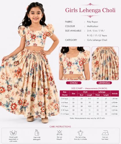 Image of GORLYA Girl's Rayon Printed Traditional Lehenga with Puff Sleeve Designer Choli Set