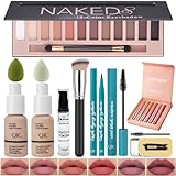 All In One Makeup Kit Full Kit,12 Colors Eyeshadow Palette,6Colors Lipstick Set,2 Full Coverage Foundation, Primer, Eyebrow Soap,Waterproof Eyeliner and Mascara (102 Nude+104 Buff Beige+Matte Shadow)