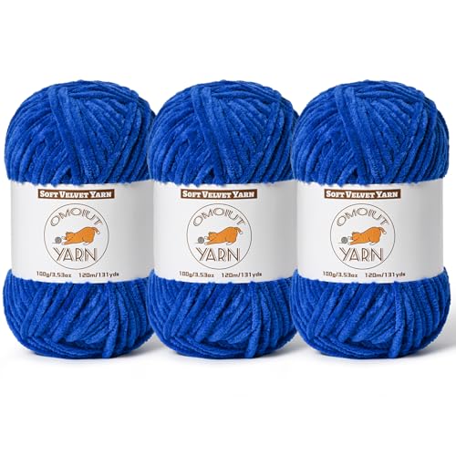 Image of 3 Pack Royal Blue Fluffy Velvet Yarn for Crocheting, Chunky Chenille Baby Blanket Yarn for Crocheting, Soft Fuzzy Puzzle Yarn for Knitting, (100g /3.53oz Each) Bulky Thick Amigurumi Crochet Yarns
