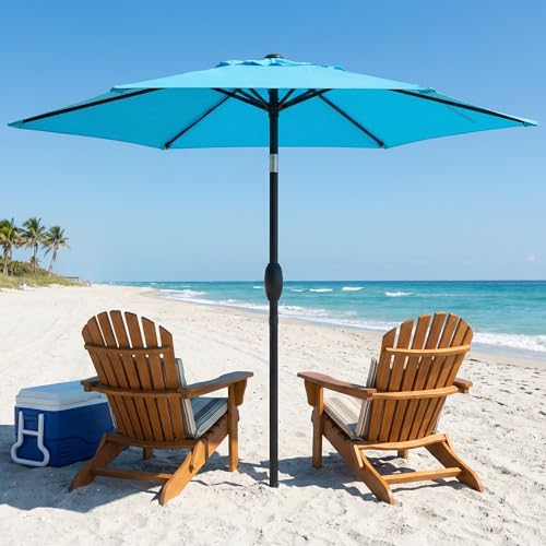 Wisteria Lane Outdoor Patio Umbrella, Market Umbrella, Large Outdoor Umbrella, Metal Pole Umbrella with Push Button Tilt and Crank, Polyester Canopy, Light Blue