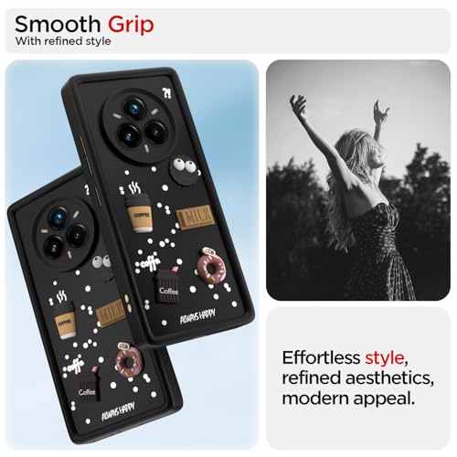 Image of Pikkme Back Cover for Realme 14 Pro Plus 5G / Realme P3 Pro 5G | 3D Bear Silicone Cute & Fun Coffee Cartoon | Full Body Protection Bumper Case (Black)