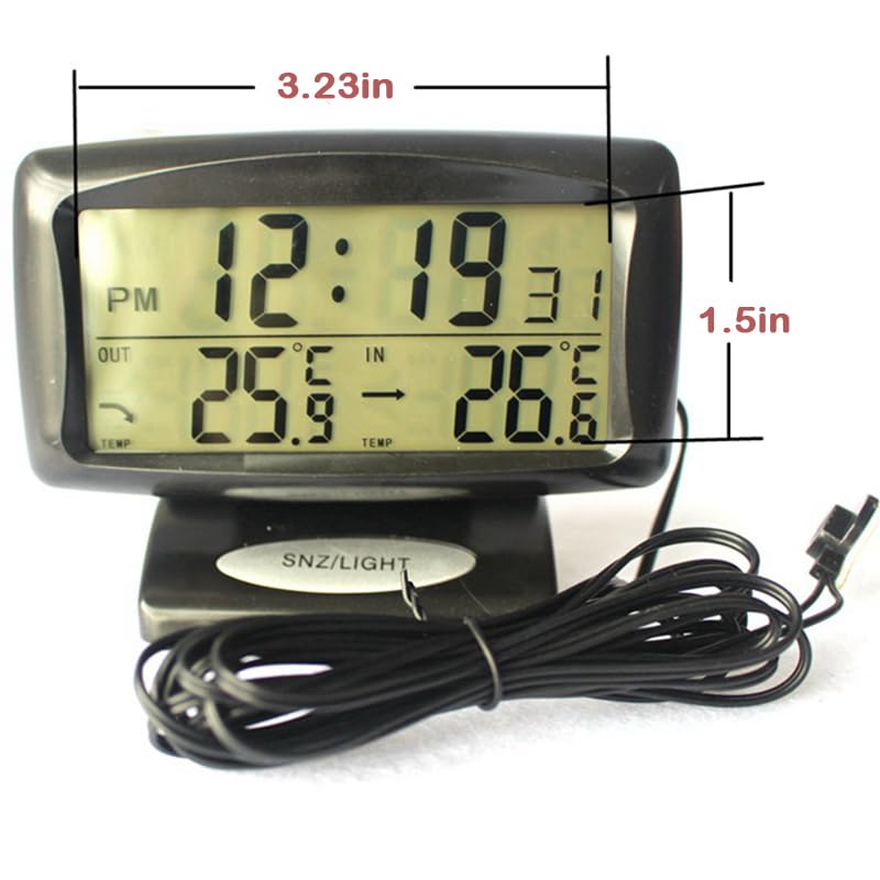 Auto Thermometer Electronic Clock LCD Home Car Indoor Outdoor Temp Monitor