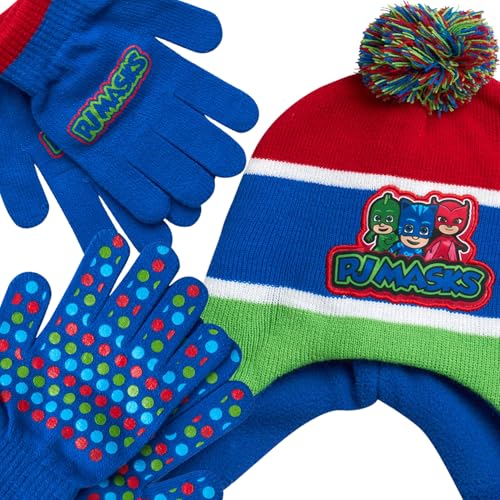 Image of PJ Masks Winter Hat and 2 Pair of Gloves or Mittens Set (Age 2-7)