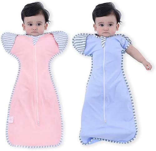 Bycc Bynn Paquete de 2 mantas de dormir con manga alta, transiciones a saco de dormir sin brazos para bebé pacify