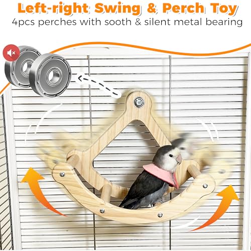 Image of Rocking Bird Toys Perch for Window and Cage, Wooden Bird Perch Puzzle