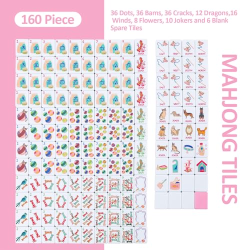 Juego de Mahjong Americano con 160 fichas grabadas rosa miniatura 3