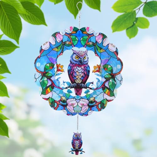 Faciacc 11WS-OS-2MFC Wind Spinners Outdoor, Faicacc Owl Metal 3D Hanging Garden Decor cover