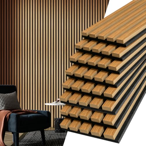 Image of Art3d 8-Pack Soundproof Wood Slat Wall Panels, 94.5 x 7.9 Inch, Teak