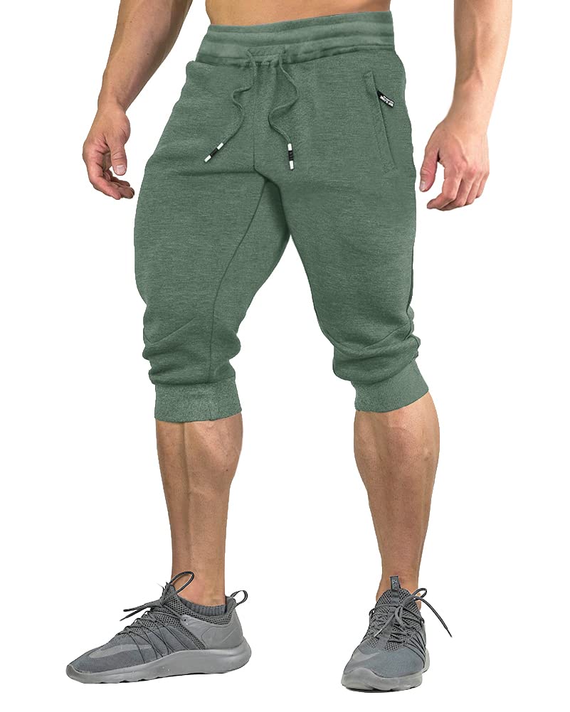 FASKUNOIE Men's Cotton Casual Shorts 3/4 Jogger Capri Pants Breathable Below Knee Short Pants with Three Pockets