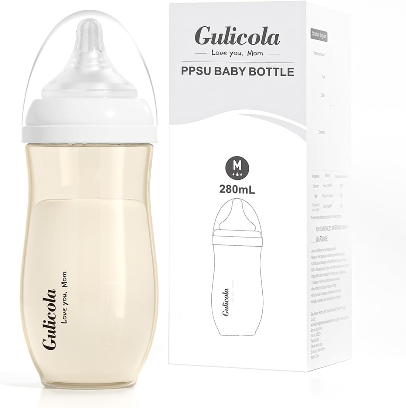 5 Months+ Breastfeeding Baby Bottle with Medium Flow Nipples, Anti Colic, BPA Free PPSU, 9 oz - Clear